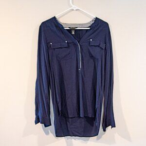 White House Black Market Navy Blue Hi Low Blouse  size 6